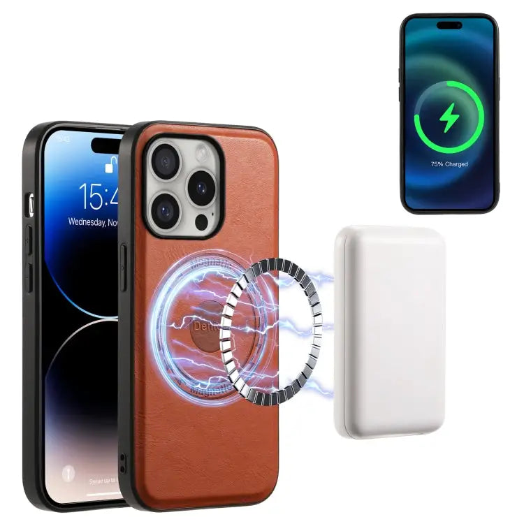 Denior Cowhide Texture Leather MagSafe Phone Case For iPhone 16 Pro Max For iPhone 16 Pro For iPhone 16 Plus For iPhone