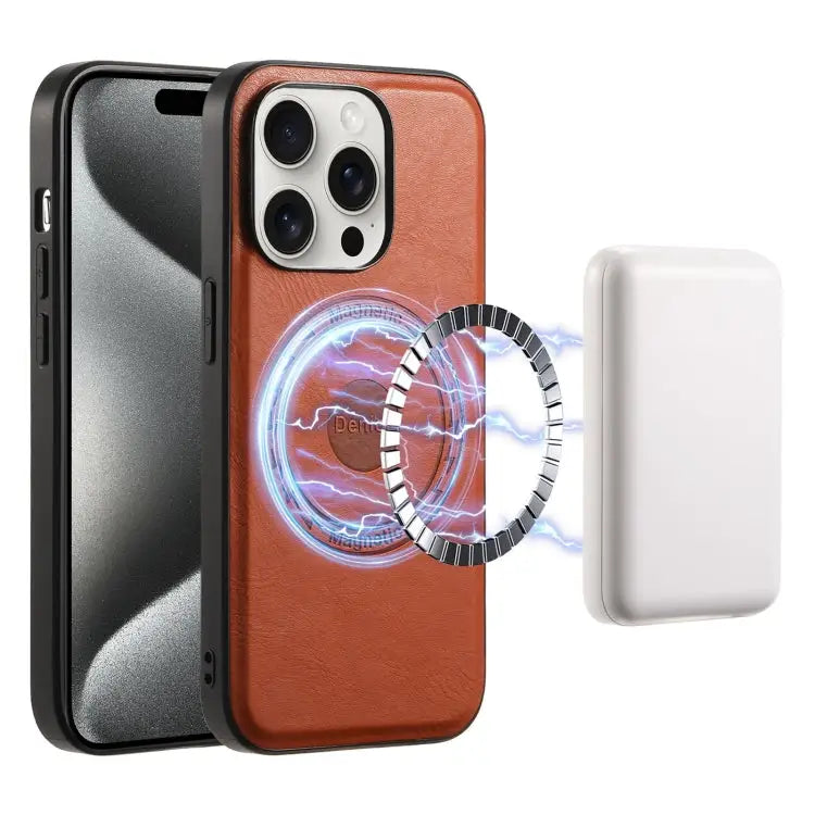 Denior Cowhide Texture Leather MagSafe Phone Case For iPhone 16 Pro Max For iPhone 16 Pro For iPhone 16 Plus For iPhone