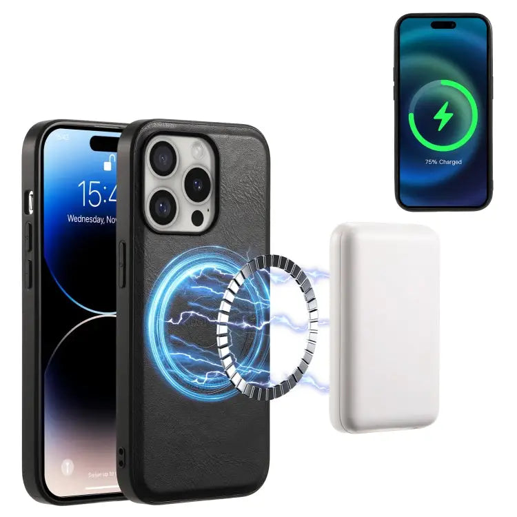 Denior Cowhide Texture Leather MagSafe Phone Case For iPhone 16 Pro Max For iPhone 16 Pro For iPhone 16 Plus For iPhone