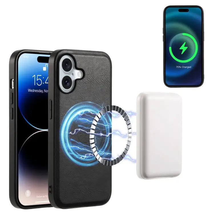 Denior Cowhide Texture Leather MagSafe Phone Case For iPhone 16 Pro Max For iPhone 16 Pro For iPhone 16 Plus For iPhone