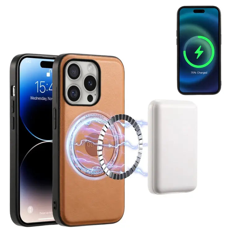 Denior Cowhide Texture Leather MagSafe Phone Case For iPhone 16 Pro Max For iPhone 16 Pro For iPhone 16 Plus For iPhone