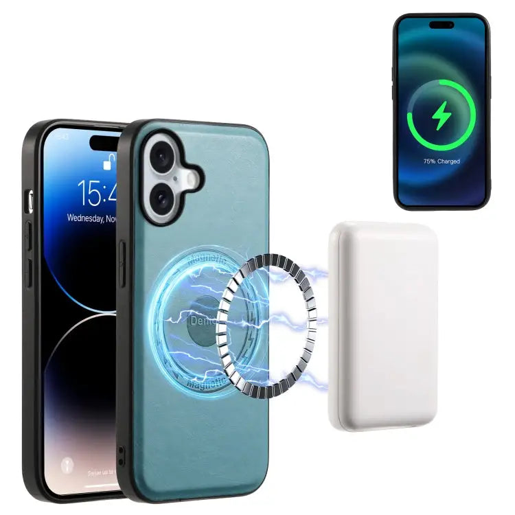 Denior Cowhide Texture Leather MagSafe Phone Case For iPhone 16 Pro Max For iPhone 16 Pro For iPhone 16 Plus For iPhone
