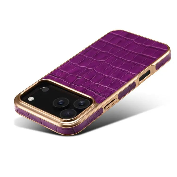 Denior Crocodile Texture Genuine Leather Electroplating Phone Case For iPhone 16 Pro Max For iPhone 16 Pro For iPhone
