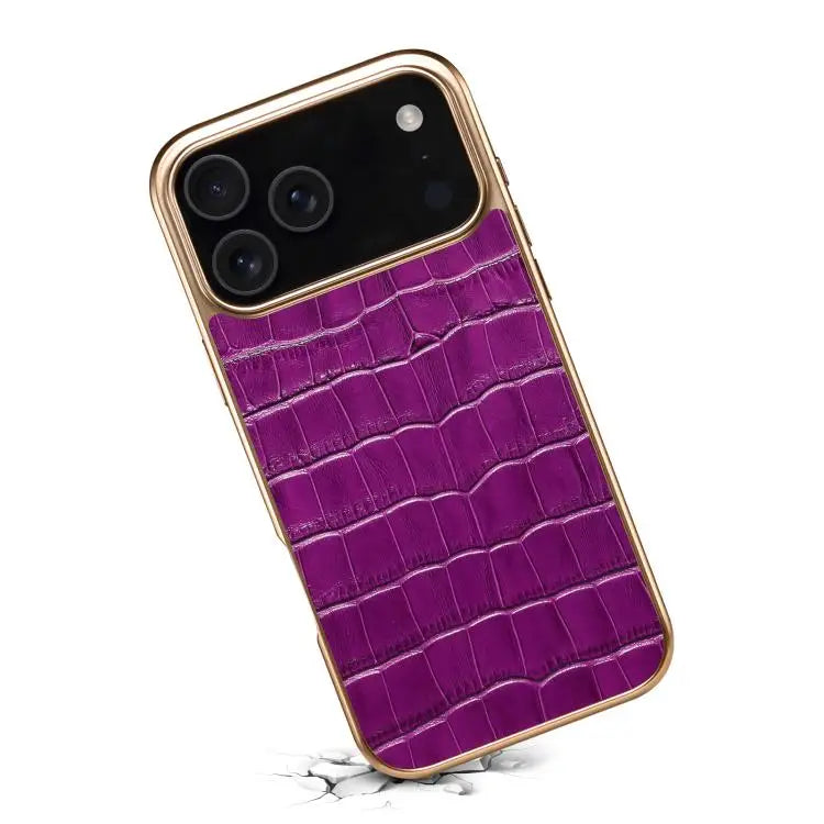 Denior Crocodile Texture Genuine Leather Electroplating Phone Case For iPhone 16 Pro Max For iPhone 16 Pro For iPhone