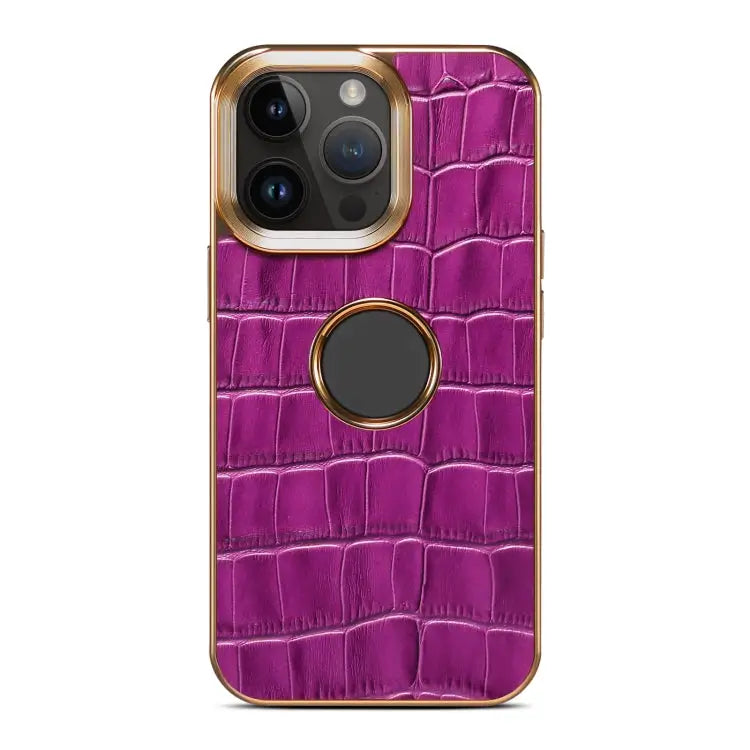 Denior Crocodile Texture Genuine Leather Electroplating Phone Case For iPhone 13 Pro Max For iPhone 13 Pro For iPhone