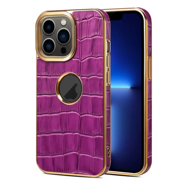 Denior Crocodile Texture Genuine Leather Electroplating Phone Case For iPhone 13 Pro Max For iPhone 13 Pro For iPhone