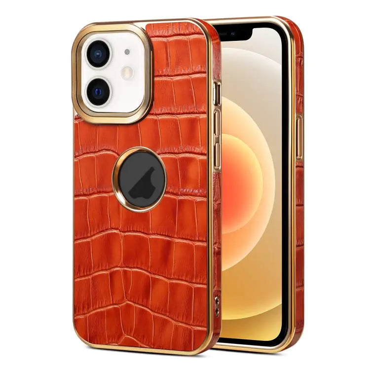 Denior Crocodile Texture Genuine Leather Electroplating Phone Case For iPhone 13 Pro Max For iPhone 13 Pro For iPhone