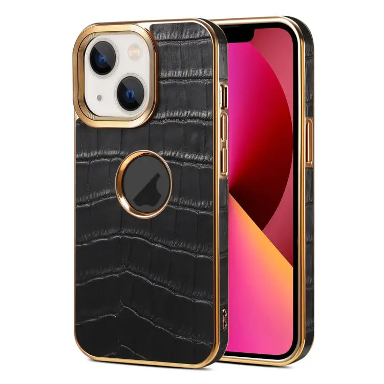 Denior Crocodile Texture Genuine Leather Electroplating Phone Case For iPhone 13 Pro Max For iPhone 13 Pro For iPhone