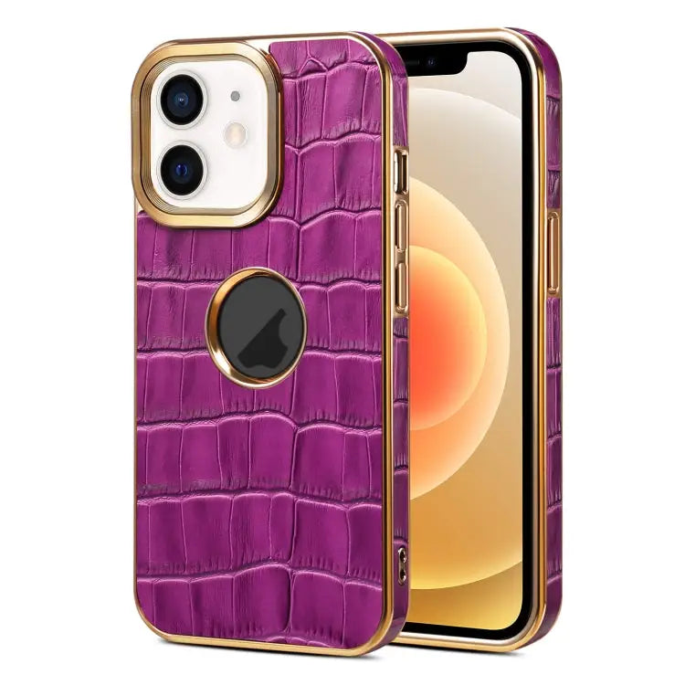 Denior Crocodile Texture Genuine Leather Electroplating Phone Case For iPhone 13 Pro Max For iPhone 13 Pro For iPhone