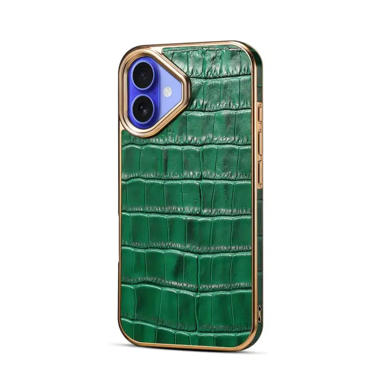 Denior Crocodile Texture Genuine Leather Electroplating Phone Case For iPhone 16 Pro Max For iPhone 16 Pro For iPhone