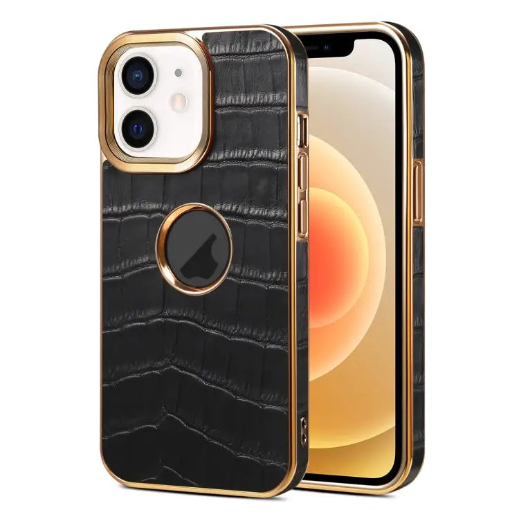 Denior Crocodile Texture Genuine Leather Electroplating Phone Case For iPhone 13 Pro Max For iPhone 13 Pro For iPhone