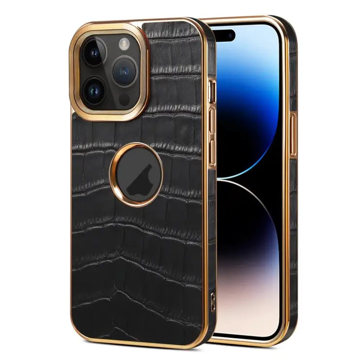 Denior Crocodile Texture Genuine Leather Electroplating Phone Case For iPhone 13 Pro Max For iPhone 13 Pro For iPhone