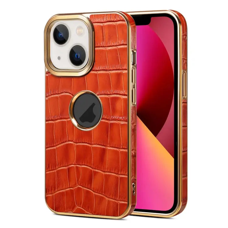 Denior Crocodile Texture Genuine Leather Electroplating Phone Case For iPhone 13 Pro Max For iPhone 13 Pro For iPhone