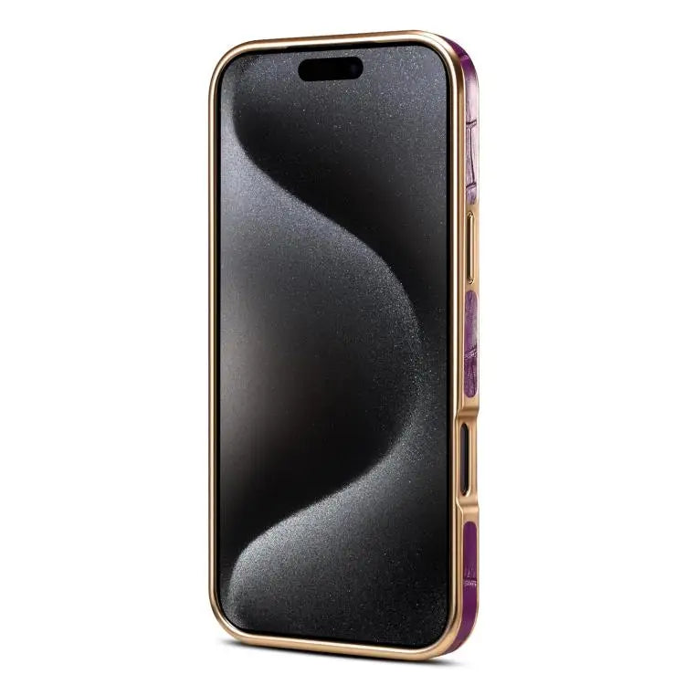 Denior Crocodile Texture Genuine Leather Electroplating Phone Case For iPhone 16 Pro Max For iPhone 16 Pro For iPhone