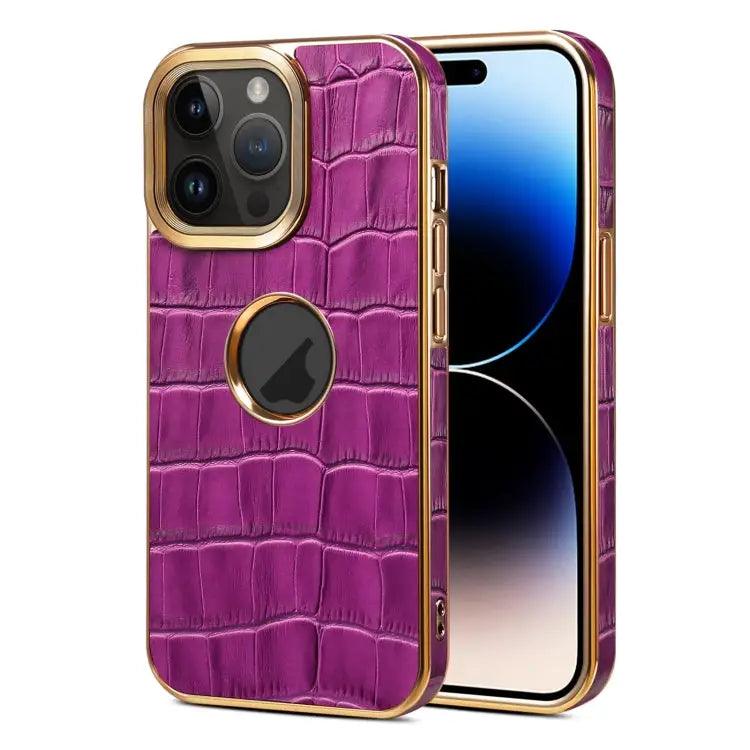 Denior Crocodile Texture Genuine Leather Electroplating Phone Case For iPhone 13 Pro Max For iPhone 13 Pro For iPhone
