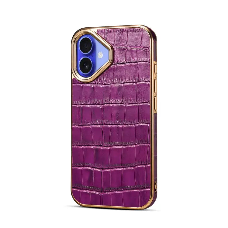 Denior Crocodile Texture Genuine Leather Electroplating Phone Case For iPhone 16 Pro Max For iPhone 16 Pro For iPhone