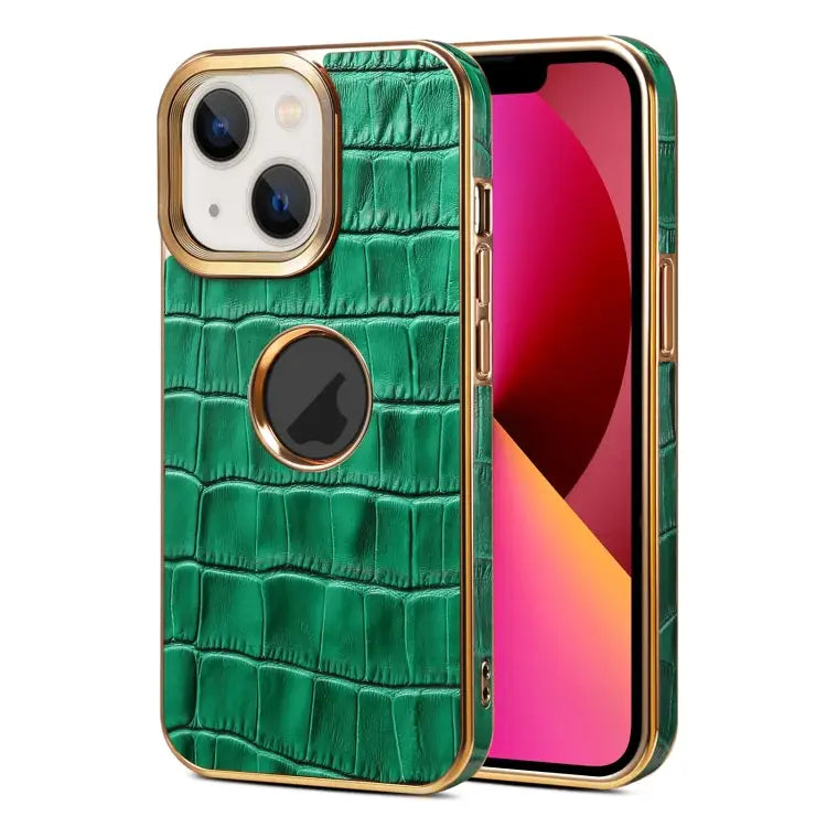 Denior Crocodile Texture Genuine Leather Electroplating Phone Case For iPhone 13 Pro Max For iPhone 13 Pro For iPhone
