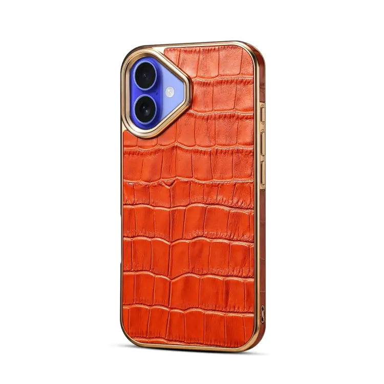 Denior Crocodile Texture Genuine Leather Electroplating Phone Case For iPhone 16 Pro Max For iPhone 16 Pro For iPhone