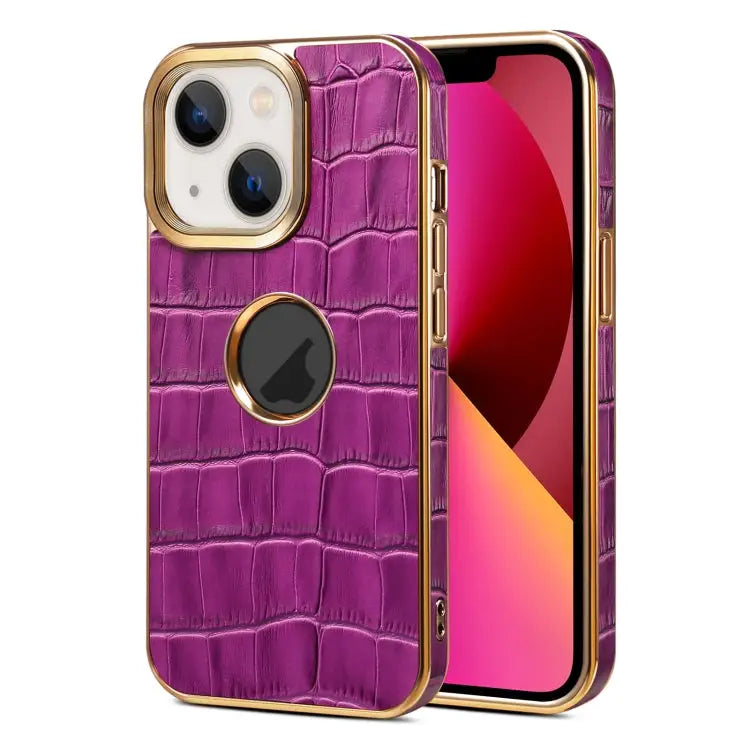 Denior Crocodile Texture Genuine Leather Electroplating Phone Case For iPhone 13 Pro Max For iPhone 13 Pro For iPhone