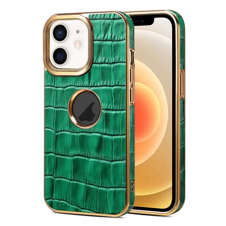 Denior Crocodile Texture Genuine Leather Electroplating Phone Case For iPhone 13 Pro Max For iPhone 13 Pro For iPhone