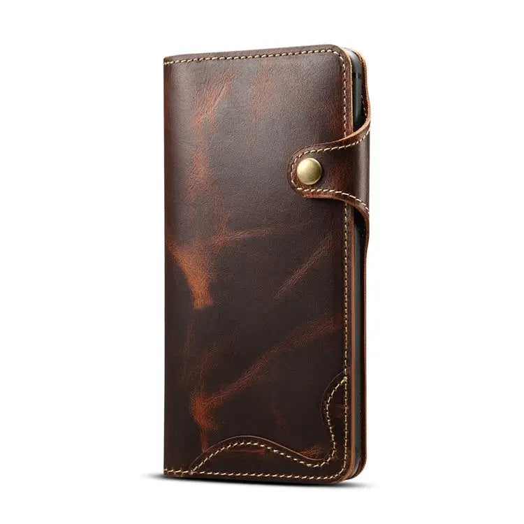 Denior Oil Wax Cowhide Magnetic Button Horizontal Flip Leather Case with Card Slots & Wallet For Galaxy Note9
