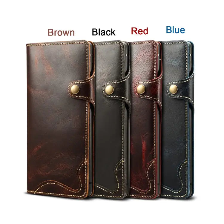 Denior Oil Wax Cowhide Magnetic Button Horizontal Flip Leather Case with Card Slots & Wallet For Galaxy Note9
