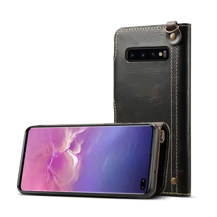 Denior Oil Wax Cowhide Magnetic Button Horizontal Flip Leather Case with Card Slots & Wallet For Galaxy Note9