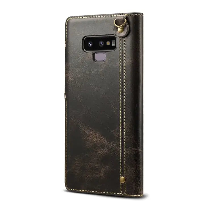 Denior Oil Wax Cowhide Magnetic Button Horizontal Flip Leather Case with Card Slots & Wallet For Galaxy Note9