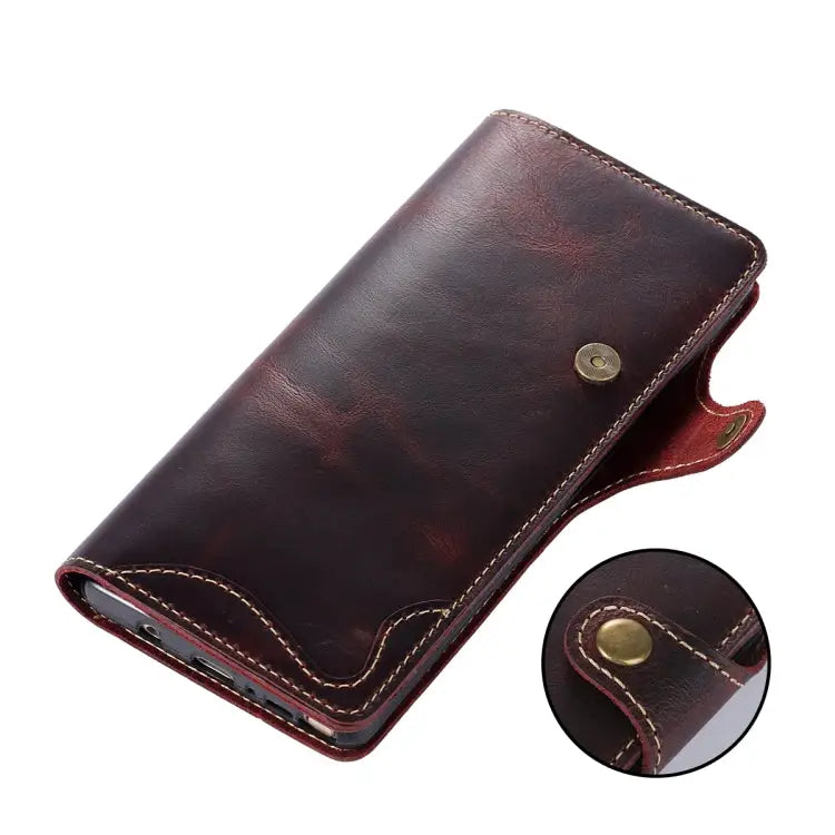 Denior Oil Wax Cowhide Magnetic Button Horizontal Flip Leather Case with Card Slots & Wallet For Galaxy Note9
