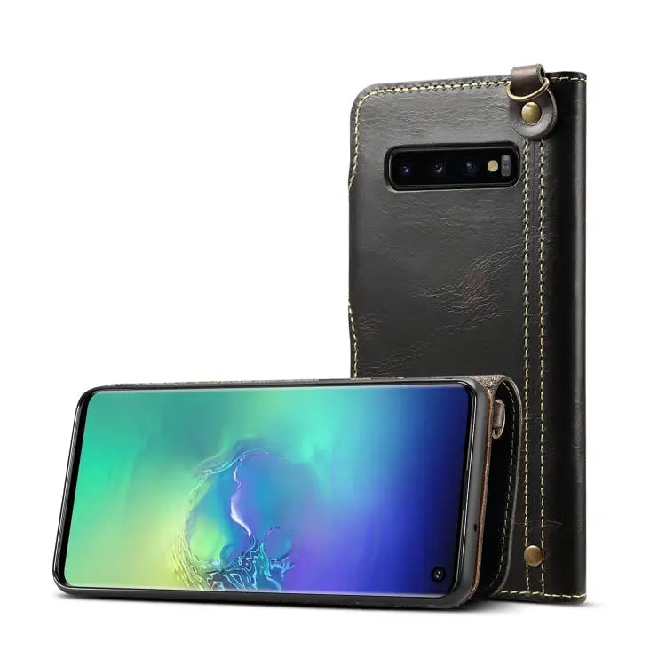 Denior Oil Wax Cowhide Magnetic Button Horizontal Flip Leather Case with Card Slots & Wallet For Galaxy Note9