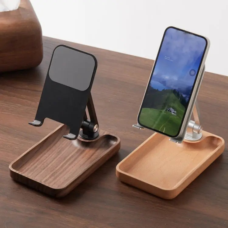 Desktop Mobile Phone Stand Lifting Folding Tablet Holder with Tray Base Walnut Beech Wood - Walnut - Apple Accessories