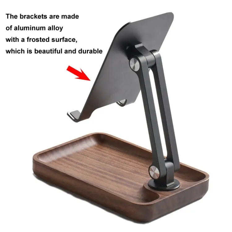 Desktop Mobile Phone Stand Lifting Folding Tablet Holder with Tray Base Walnut Beech Wood - Walnut - Apple Accessories