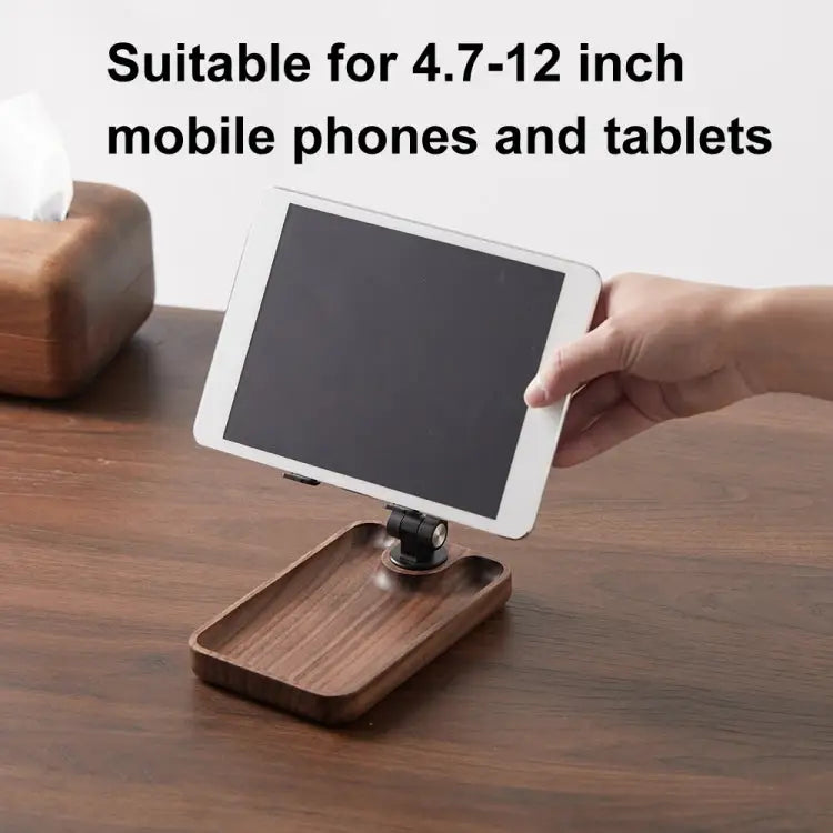 Desktop Mobile Phone Stand Lifting Folding Tablet Holder with Tray Base Walnut Beech Wood - Walnut - Apple Accessories