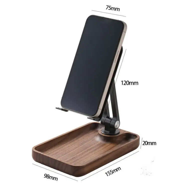 Desktop Mobile Phone Stand Lifting Folding Tablet Holder with Tray Base Walnut Beech Wood - Walnut - Apple Accessories