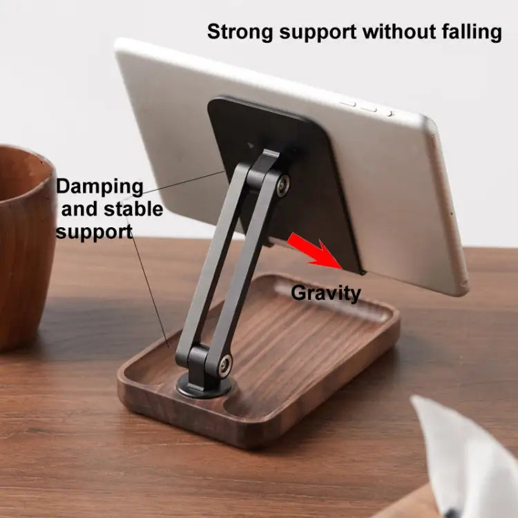Desktop Mobile Phone Stand Lifting Folding Tablet Holder with Tray Base Walnut Beech Wood - Walnut - Apple Accessories