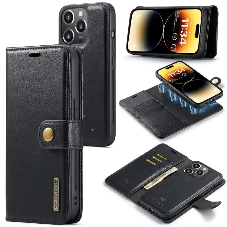 DG.MING Crazy Horse Texture Detachable Magnetic Leather Case For iPhone 14 For iPhone 14 Plus For iPhone 14 Pro
