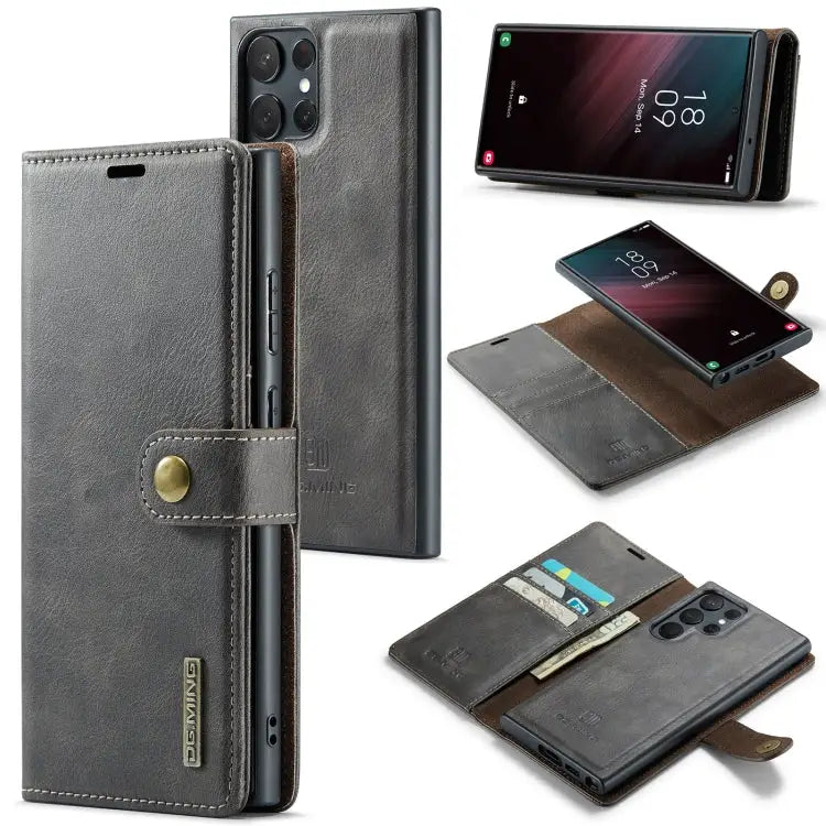 DG.MING Crazy Horse Texture Detachable Magnetic Leather Case For Samsung Galaxy S23 Ultra 5G - For Samsung Galaxy S23