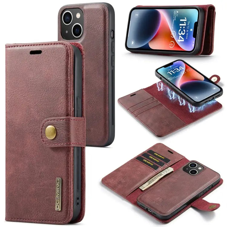 DG.MING Crazy Horse Texture Detachable Magnetic Leather Case For iPhone 14 For iPhone 14 Plus For iPhone 14 Pro