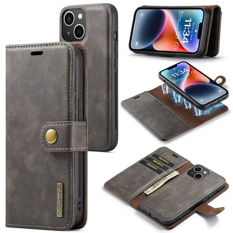 DG.MING Crazy Horse Texture Detachable Magnetic Leather Case For iPhone 14 For iPhone 14 Plus For iPhone 14 Pro