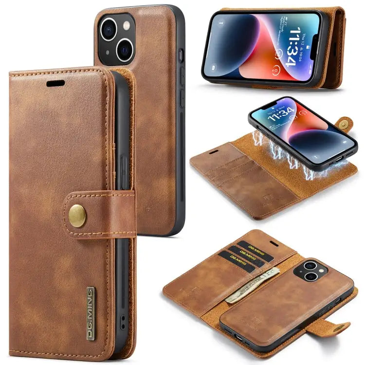 DG.MING Crazy Horse Texture Detachable Magnetic Leather Case For iPhone 14 For iPhone 14 Plus For iPhone 14 Pro