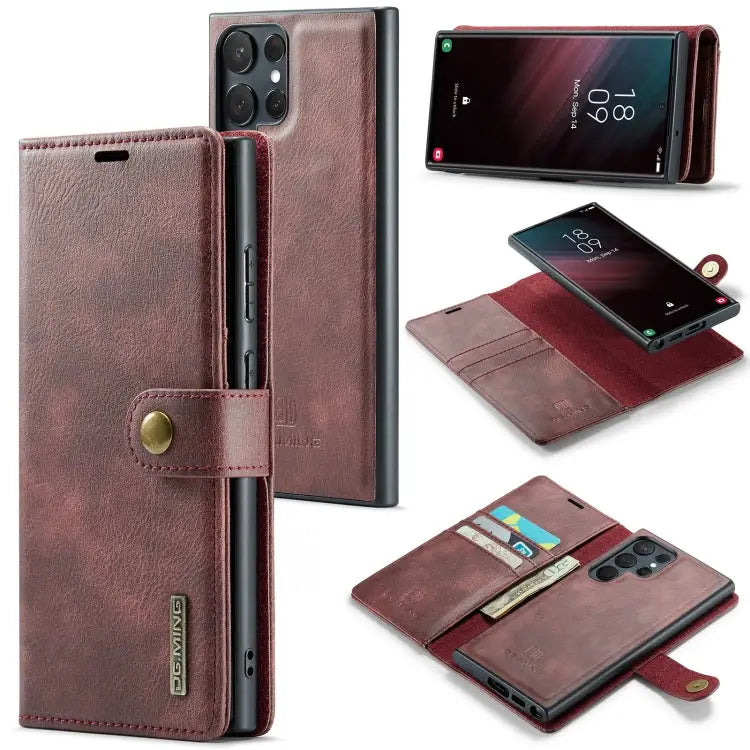 DG.MING Crazy Horse Texture Detachable Magnetic Leather Case For Samsung Galaxy S23 Ultra 5G - For Samsung Galaxy S23