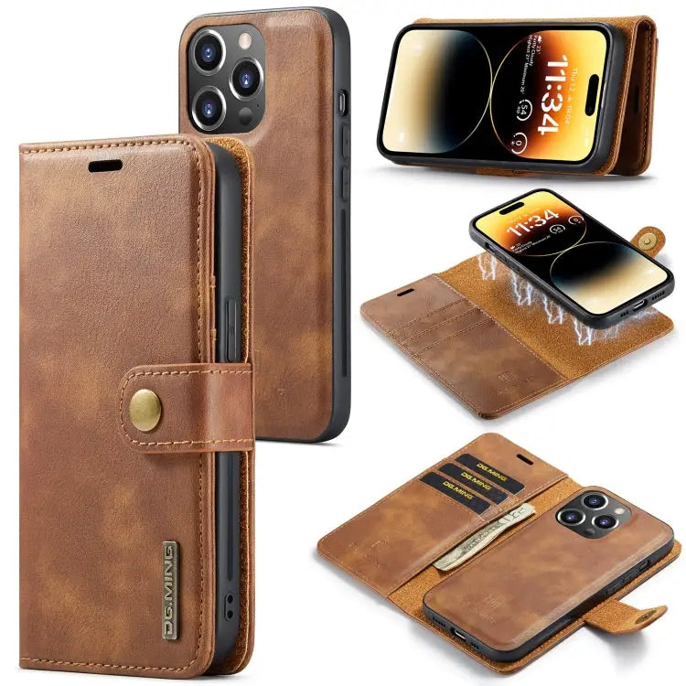 DG.MING Crazy Horse Texture Detachable Magnetic Leather Case For iPhone 14 For iPhone 14 Plus For iPhone 14 Pro
