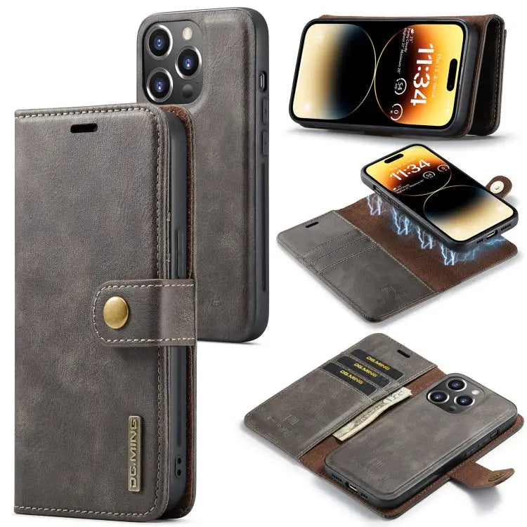 DG.MING Crazy Horse Texture Detachable Magnetic Leather Case For iPhone 14 For iPhone 14 Plus For iPhone 14 Pro