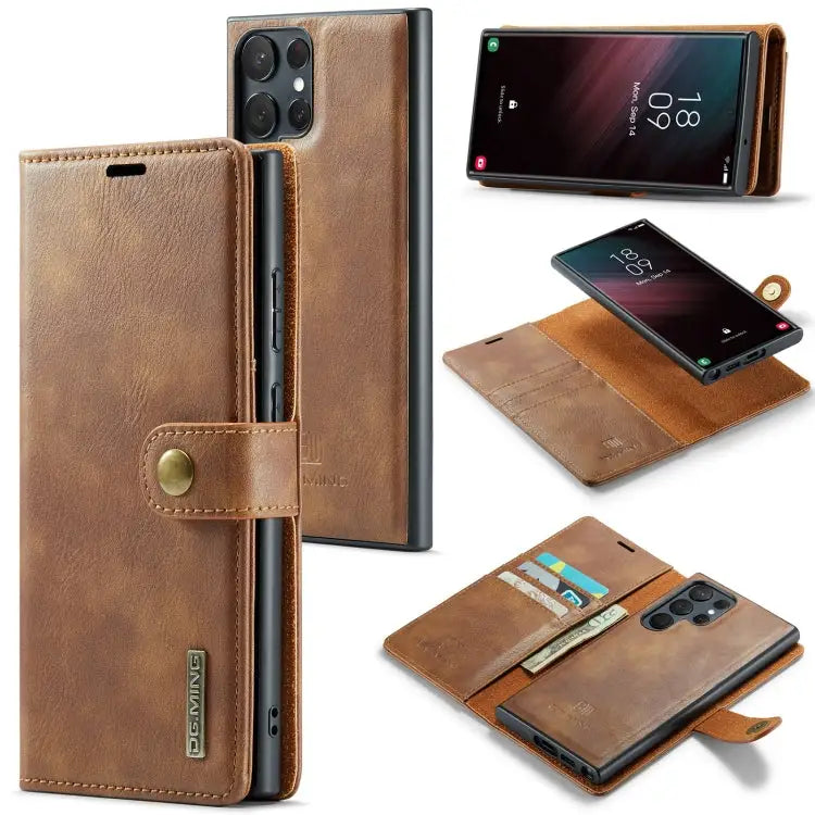 DG.MING Crazy Horse Texture Detachable Magnetic Leather Case For Samsung Galaxy S23 Ultra 5G - For Samsung Galaxy S23