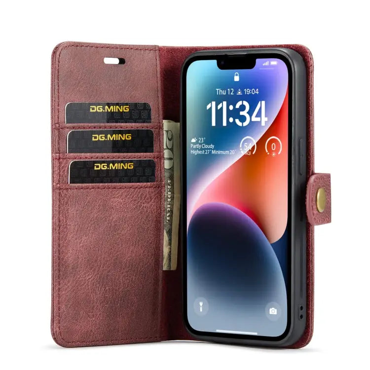 DG.MING Crazy Horse Texture Detachable Magnetic Leather Case For iPhone 14 For iPhone 14 Plus For iPhone 14 Pro