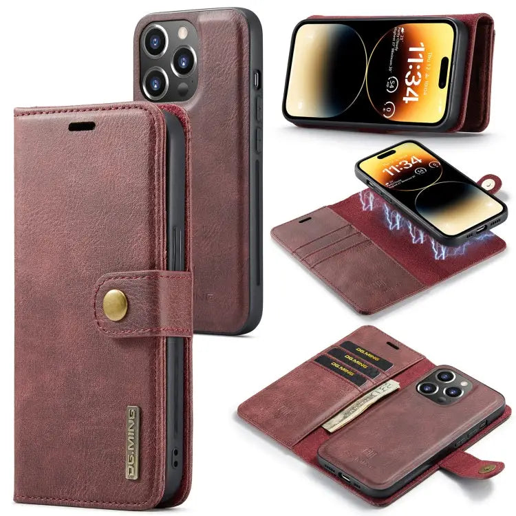 DG.MING Crazy Horse Texture Detachable Magnetic Leather Case For iPhone 14 For iPhone 14 Plus For iPhone 14 Pro