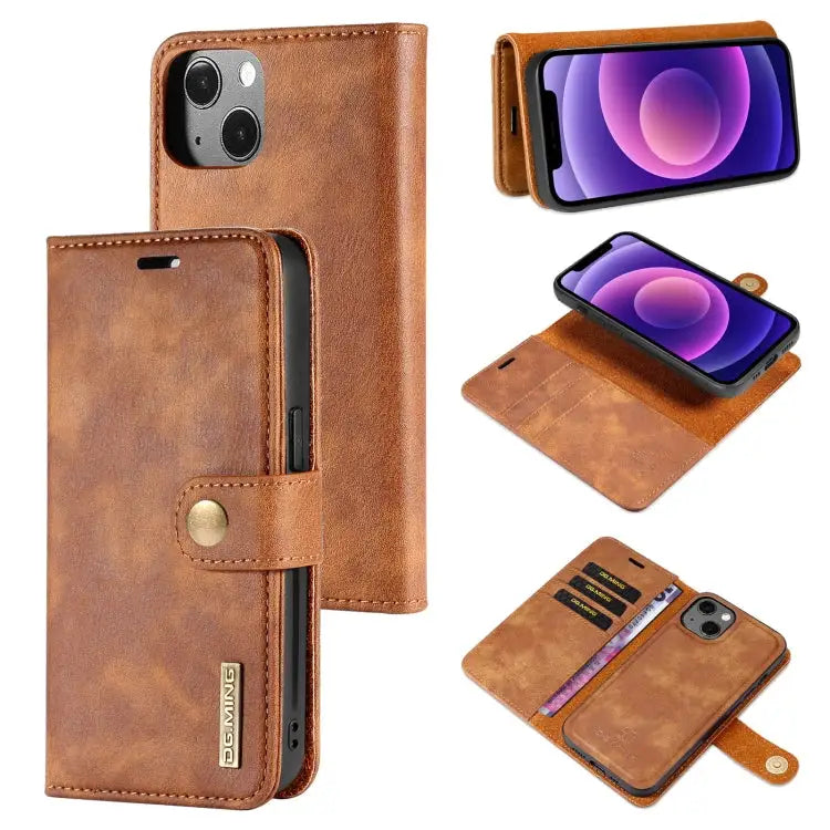 DG.MING Crazy Horse Texture Flip Detachable Magnetic Leather Case with Holder & Card Slots & Wallet For iPhone 13 mini
