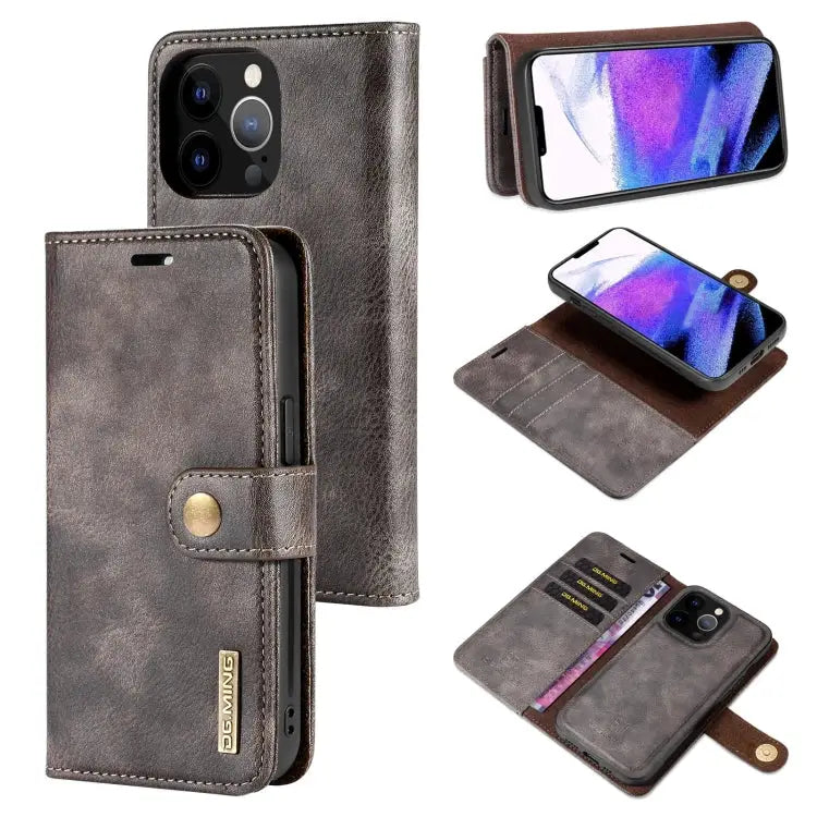 DG.MING Crazy Horse Texture Flip Detachable Magnetic Leather Case with Holder & Card Slots & Wallet For iPhone 13 mini