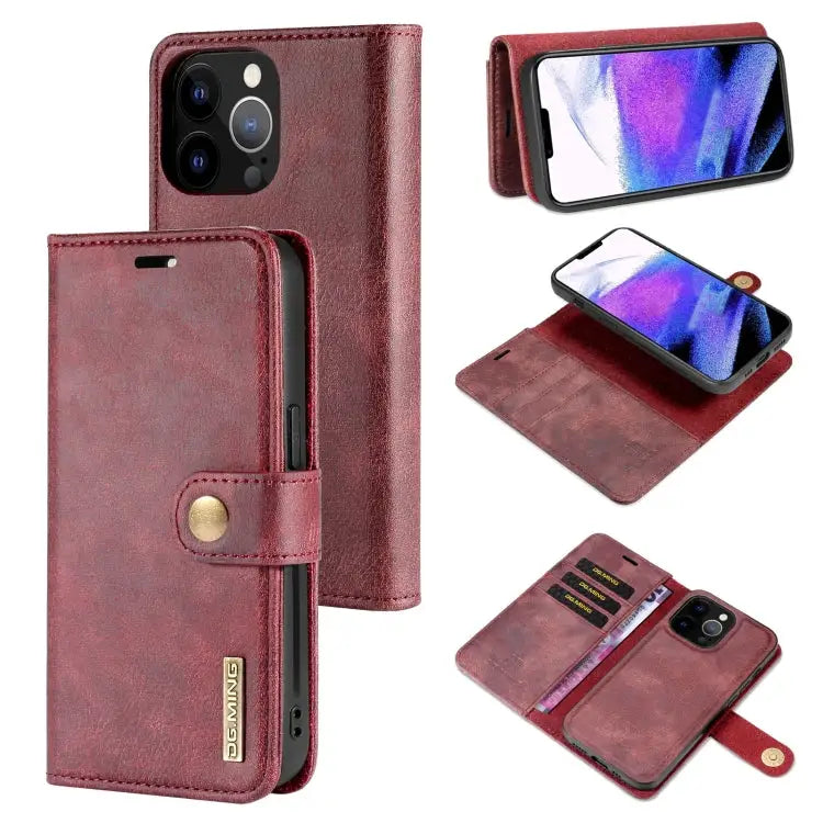 DG.MING Crazy Horse Texture Flip Detachable Magnetic Leather Case with Holder & Card Slots & Wallet For iPhone 13 mini