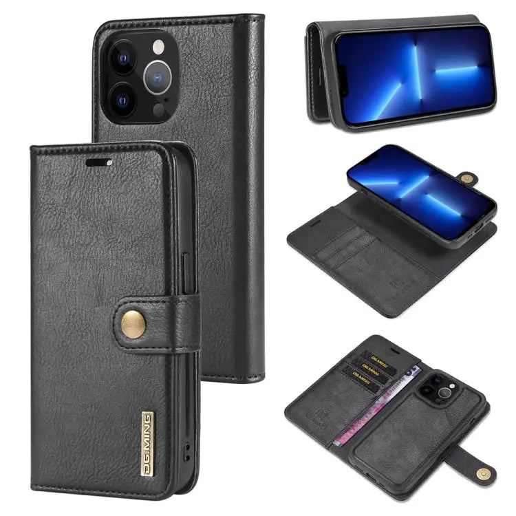 DG.MING Crazy Horse Texture Flip Detachable Magnetic Leather Case with Holder & Card Slots & Wallet For iPhone 13 mini